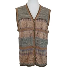 Vintage Stephanie K by Koret Womens Vest Tan Cottagecore Sweater Vest Grannycore